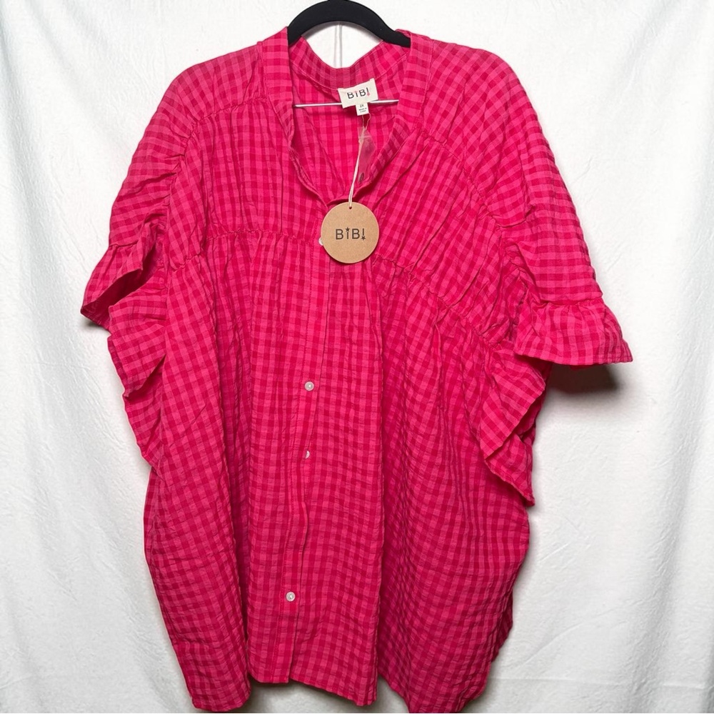 Bibi Hot Pink Gingham Button Front Top